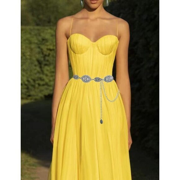 Western Metal Oval Concho Chain Belt For Women Silver Cowgirl Belt For 3132 - Picture 8 of 9